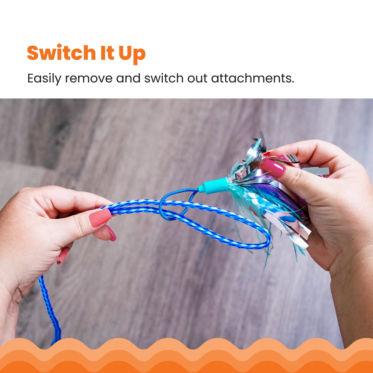 Tail Teaser Air Prey Cat Wand Toy for Indoor Cats, Interactive Cat Toy with 2 Feathered Catnip Toys, Crinkle Sounds, and Durable Rope for Leaping Play, Blue