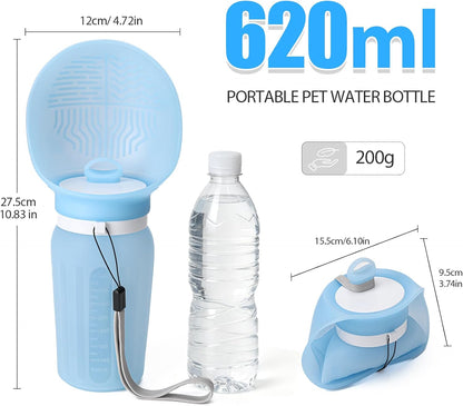 Portable Dog Water Bottle, Leak Proof Collapsible Water Bottles Lightweight Dog Water Bottle Suitable for Pets Outdoor Walking, Hiking, Travel, Camping (Light Blue, 20.9, Ounces)