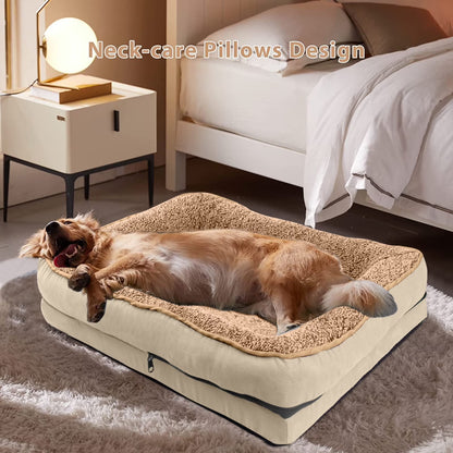 Dog Beds for Large Medium Small Dogs Orthopedic Pet Bed Sofa Supportive Egg Crate Foam Animal Couch with Removable Washable Cover Non Skid Bottom S to XL