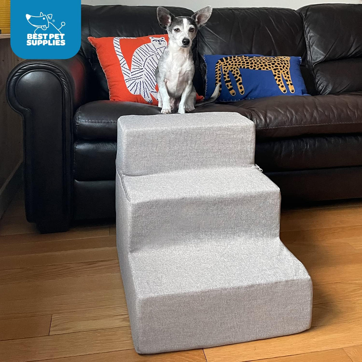 Dog Stairs &amp; Steps - Foam Steps for Small Dogs &amp; Cats, Non-Slip Indoor Balanced Pet Step Support, Dog Ramp, No Assembly, Foldable Stair, 3-Step