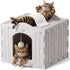 Cat Bed Cave for Indoor Cats: New Felt Cat Bed with Fluffy Ball, Foldable Cat House with Scratch-Resistant Board, Hideaway Cat Cave for Timid Cats, Sturdy Two-Tier Cat Condo & Cat Houses
