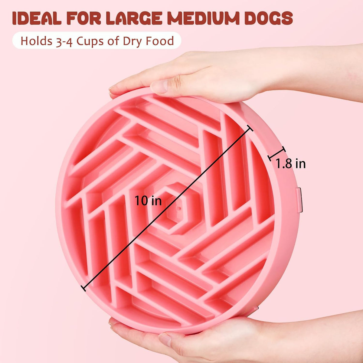 Slow Feeder Dog Bowl, Puzzle Maze Design to Slow down Eating, 3-Cup Capacity, Anti-Gulping Food Bowl for Medium &amp; Large Dogs,Pink