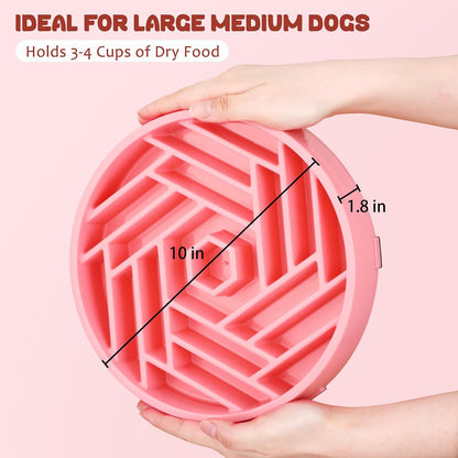 Slow Feeder Dog Bowl, Puzzle Maze Design to Slow down Eating, 3-Cup Capacity, Anti-Gulping Food Bowl for Medium &amp; Large Dogs,Pink
