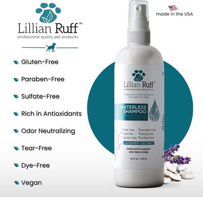 Waterless No-Rinse Dog Dry Shampoo Spray with Hydrating Essential Oils - Ph-Balanced Dry Shampoo for Dogs - Clean, Condition, Detangle &amp; Deodorize Dry, Sensitive Skin (Lavender Coconut)