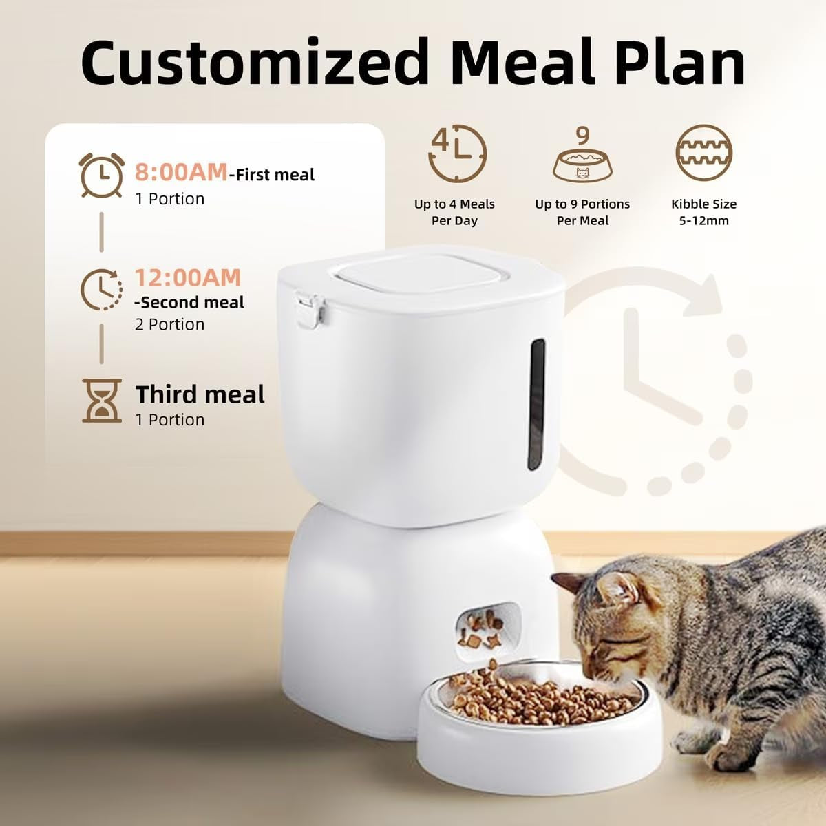2-In-1 Automatic Cat Feeder &amp; Water Fountain Set, White, 3-L &amp; 2-L