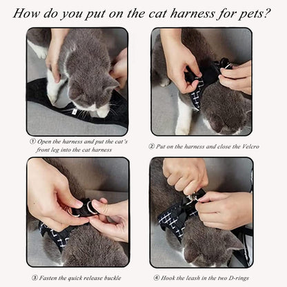 Cat Leashes and Harnesses for Walking,Breathable Soft Kittens Vest for Cats Dogs, Kitten Harness Escape Proof with Bell and Bow-Knot Decoration Christmas(S, Black-White)