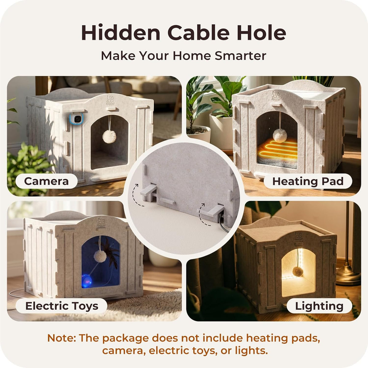 Cat Bed Cave for Indoor Cats: New Felt Cat Bed with Fluffy Ball, Foldable Cat House with Scratch-Resistant Board, Hideaway Cat Cave for Timid Cats, Sturdy Two-Tier Cat Condo &amp; Cat Houses