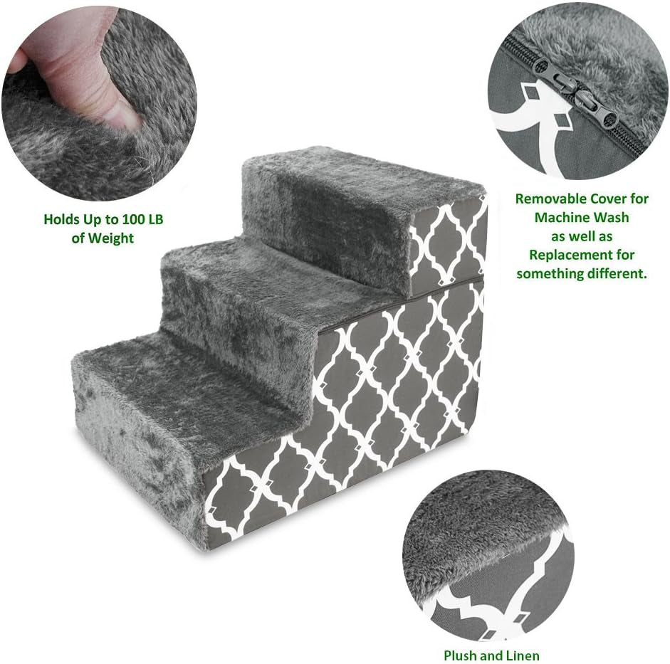 Dog Stairs &amp; Steps - Foam Steps for Small Dogs &amp; Cats, Non-Slip Indoor Balanced Pet Step Support, Dog Ramp, No Assembly, Foldable Stair, 3-Step