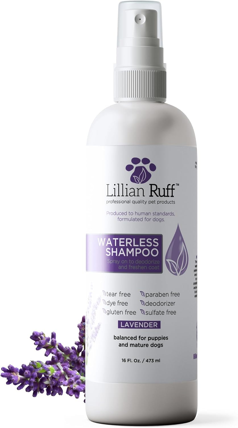 Waterless No-Rinse Dog Dry Shampoo Spray with Hydrating Essential Oils - Ph-Balanced Dry Shampoo for Dogs - Clean, Condition, Detangle &amp; Deodorize Dry, Sensitive Skin (Lavender)