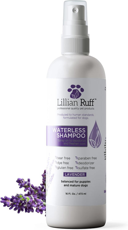 Waterless No-Rinse Dog Dry Shampoo Spray with Hydrating Essential Oils - Ph-Balanced Dry Shampoo for Dogs - Clean, Condition, Detangle &amp; Deodorize Dry, Sensitive Skin (Lavender)