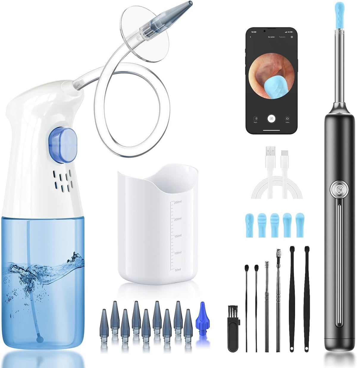 2-In-1 Ear Wax Removal Kit, 1080P Ear Camera &amp; Ear Irrigation System