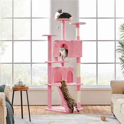 80″ Tall Multilevel Cat Tree with 2 Condos &amp; 3 Scratching Posts for Kittens, Pink