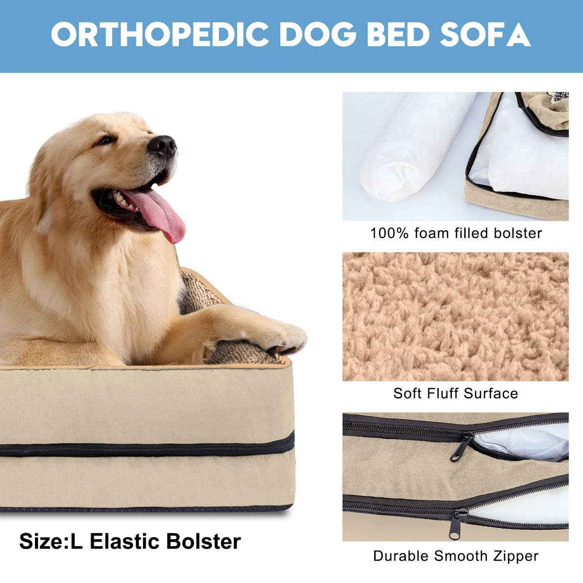 Dog Beds for Large Medium Small Dogs Orthopedic Pet Bed Sofa Supportive Egg Crate Foam Animal Couch with Removable Washable Cover Non Skid Bottom S to XL