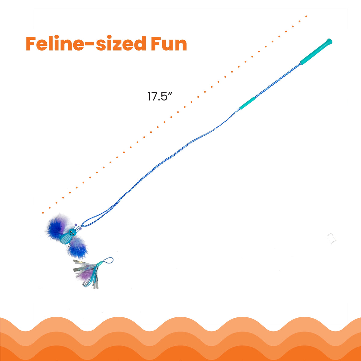 Tail Teaser Air Prey Cat Wand Toy for Indoor Cats, Interactive Cat Toy with 2 Feathered Catnip Toys, Crinkle Sounds, and Durable Rope for Leaping Play, Blue