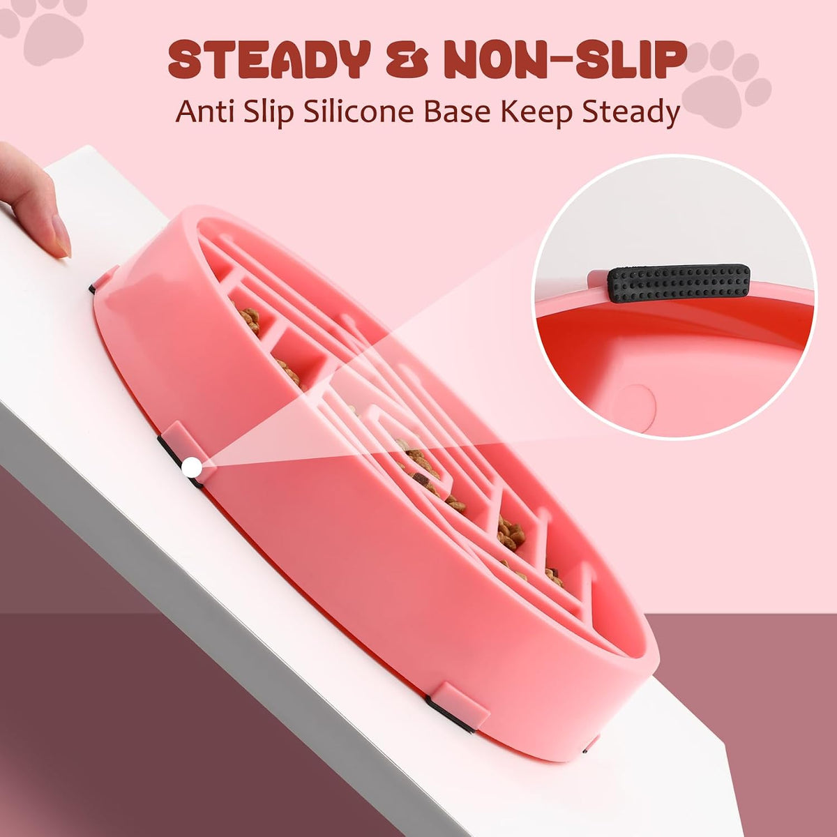 Slow Feeder Dog Bowl, Puzzle Maze Design to Slow down Eating, 3-Cup Capacity, Anti-Gulping Food Bowl for Medium &amp; Large Dogs,Pink