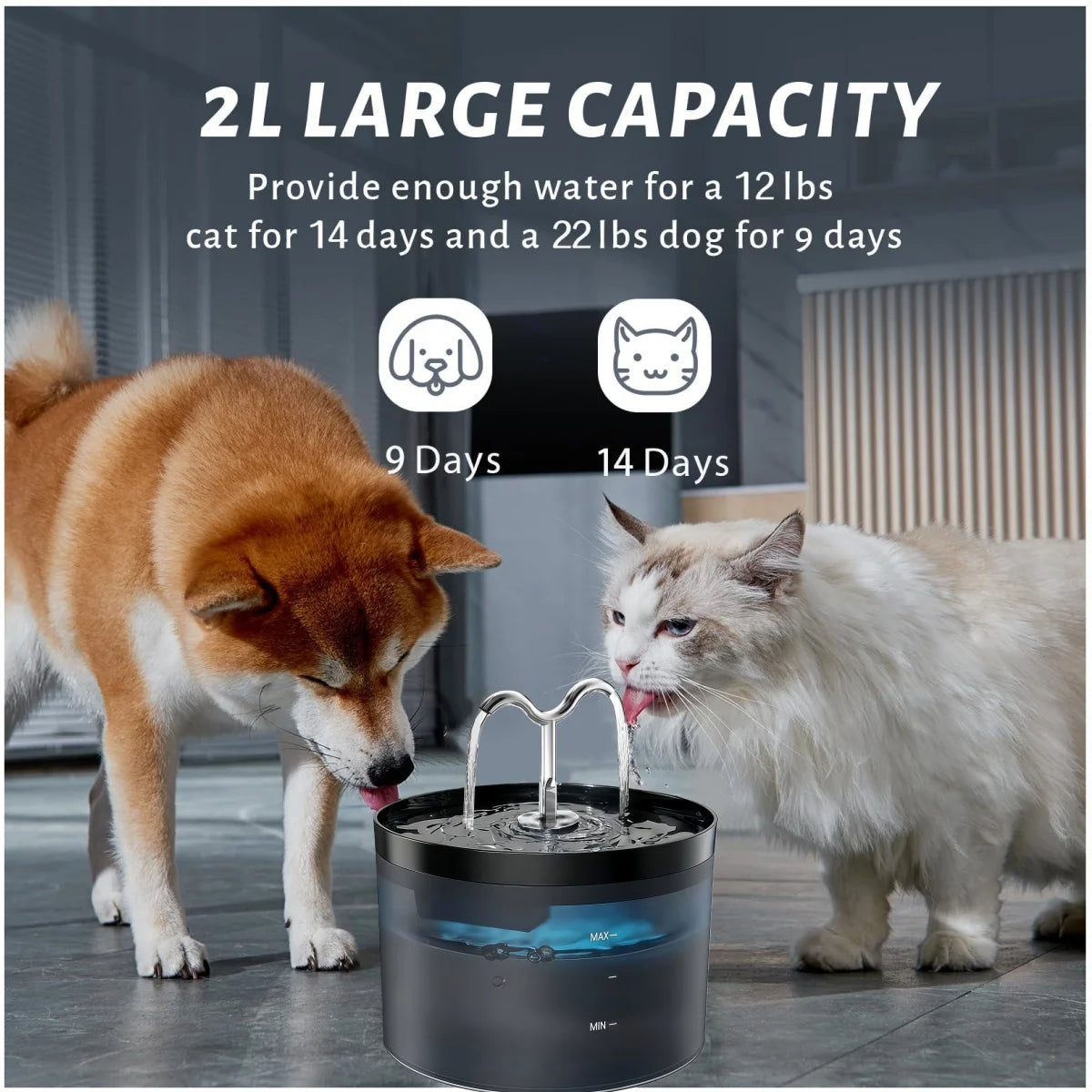 2.1L Automatic Pet Water Fountain Indoor Ultra-Quiet Pump Faucet Cat Fountains Suitable with USB Sensor Electric for Cats Dogs