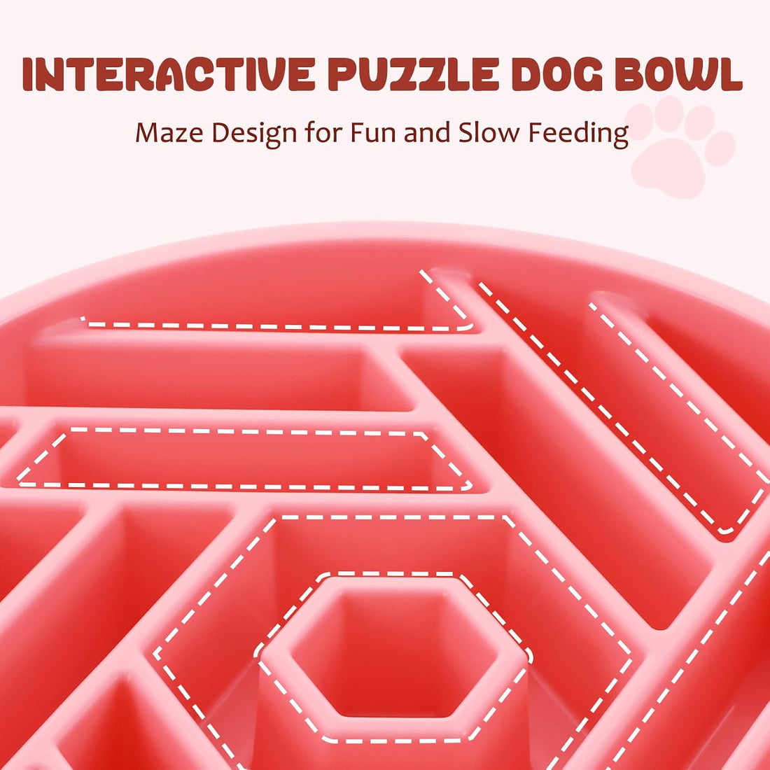 Slow Feeder Dog Bowl, Puzzle Maze Design to Slow down Eating, 3-Cup Capacity, Anti-Gulping Food Bowl for Medium &amp; Large Dogs,Pink