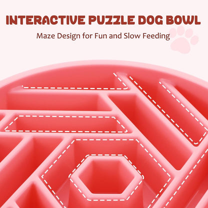 Slow Feeder Dog Bowl, Puzzle Maze Design to Slow down Eating, 3-Cup Capacity, Anti-Gulping Food Bowl for Medium &amp; Large Dogs,Pink
