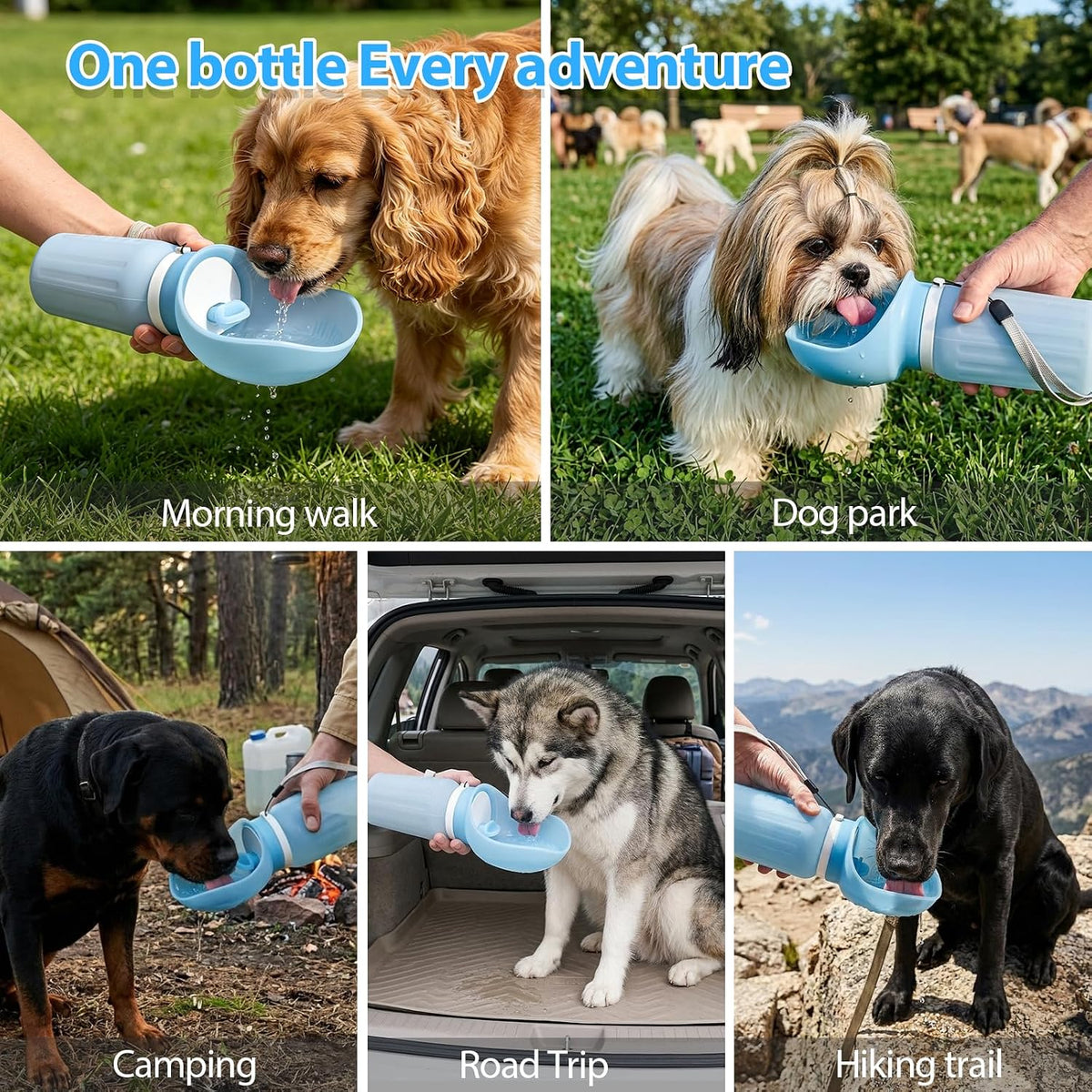 Portable Dog Water Bottle, Leak Proof Collapsible Water Bottles Lightweight Dog Water Bottle Suitable for Pets Outdoor Walking, Hiking, Travel, Camping (Light Blue, 20.9, Ounces)
