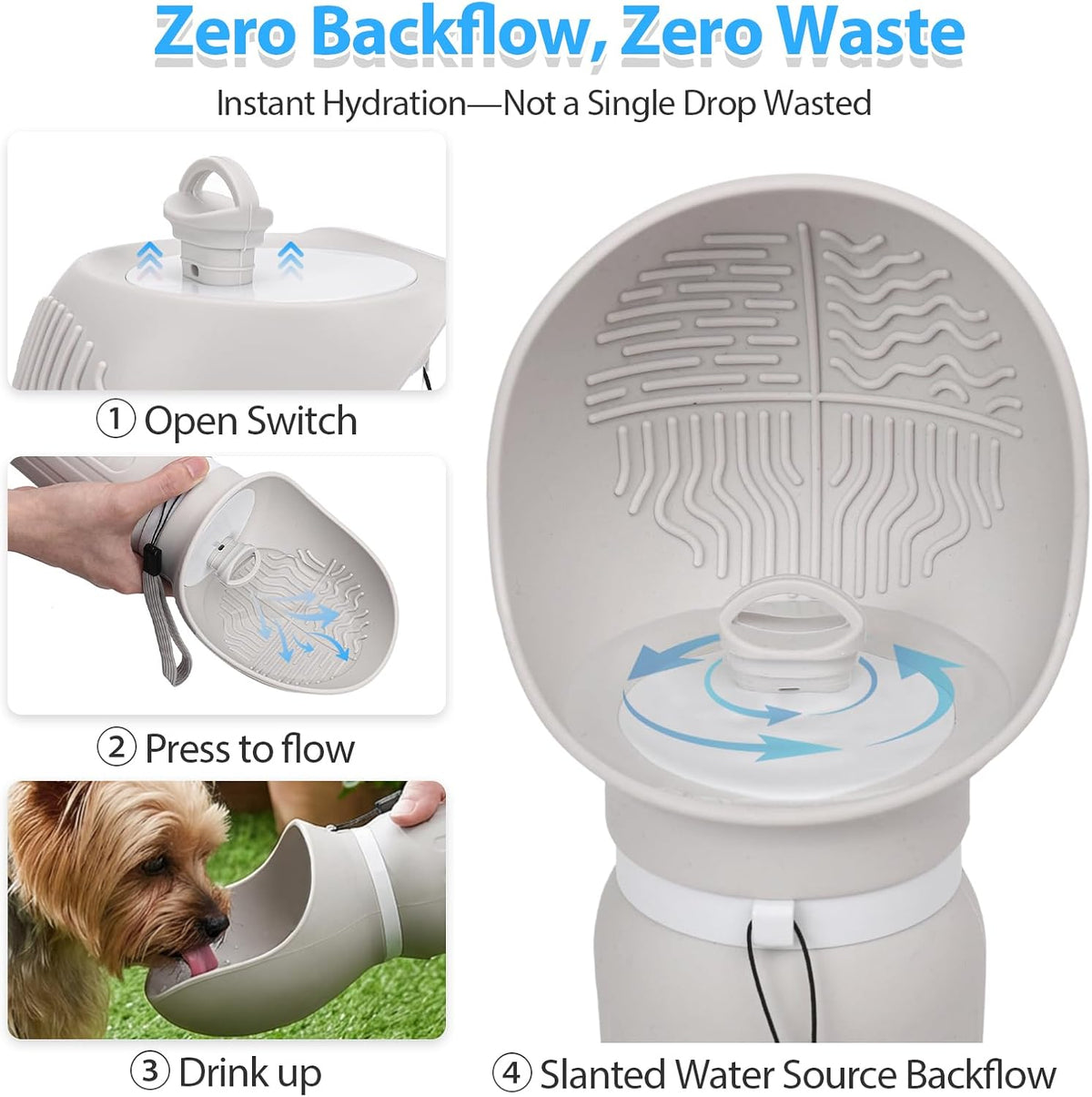 Portable Dog Water Bottle, Leak Proof Collapsible Water Bottles Lightweight Dog Water Bottle Suitable for Pets Outdoor Walking, Hiking, Travel, Camping (Gray, 20.9, Ounces)