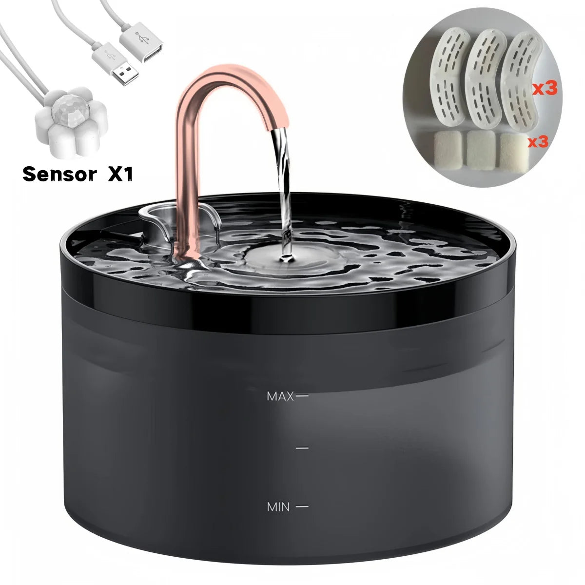 2.1L Automatic Pet Water Fountain Indoor Ultra-Quiet Pump Faucet Cat Fountains Suitable with USB Sensor Electric for Cats Dogs