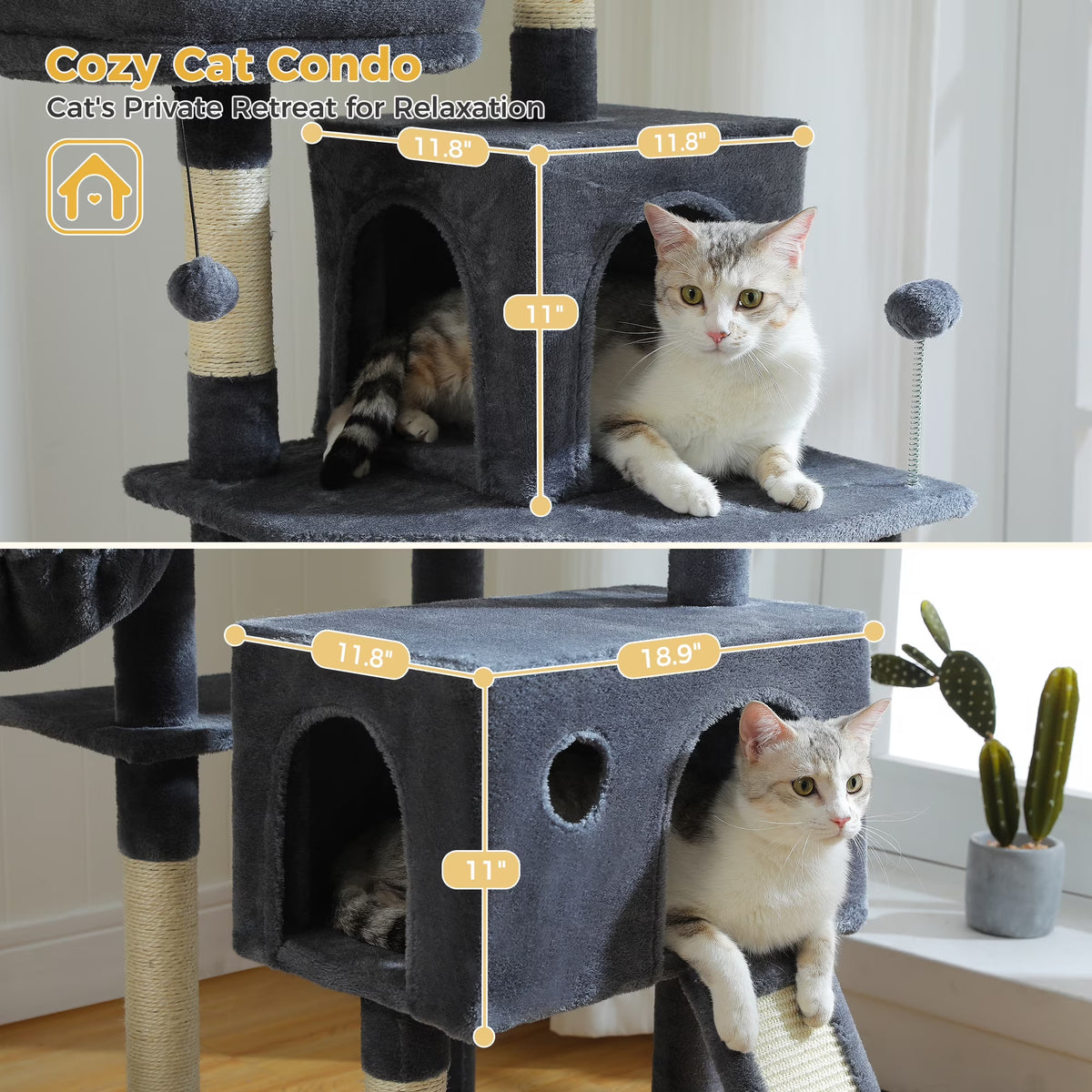 64 in Cat Tree for Cats of All Sizes, 5 Level Cat Tower with Hammock, Condo, Ramp Ladder and 5 Sisal Scratching Posts, Dark Gray