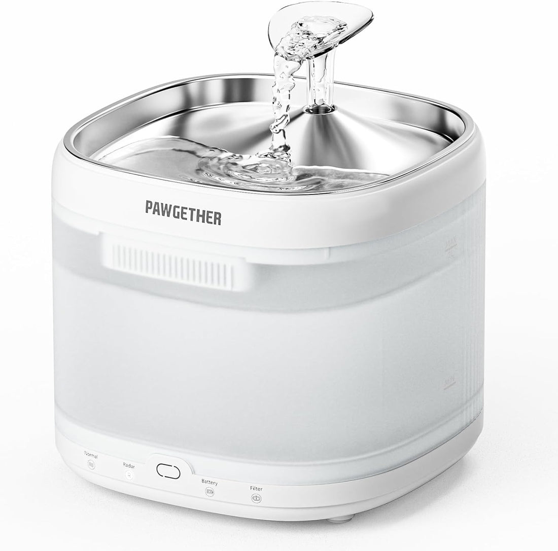 ® Cat Water Fountain, Ultra Quiet Pumpless Pet Water Fountain with Stainless Steel Tray, 67Oz/2L Water Fountains for Cats Indoor with 360° Motion Sensor for Cats &amp; Dogs (With Filter)