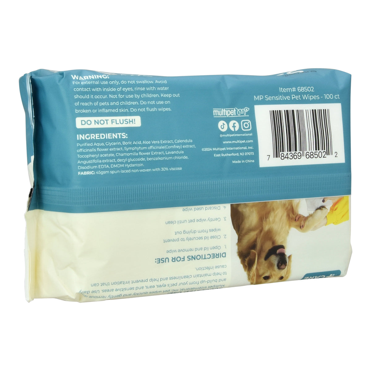 Sensitive Area Pet Wipes, 100 Count, for Dogs and Cats
