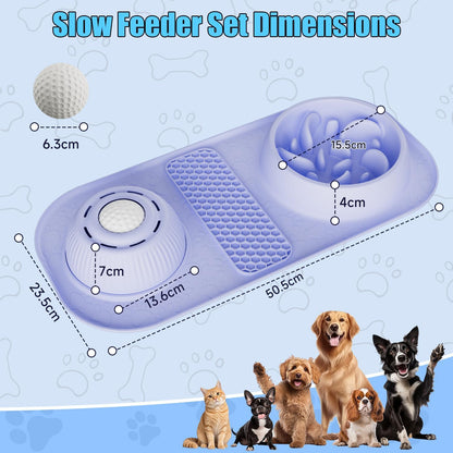 Dog Lick Bowl with Rolling Ball, 3 in 1 Slow Feeder Dog Bowls